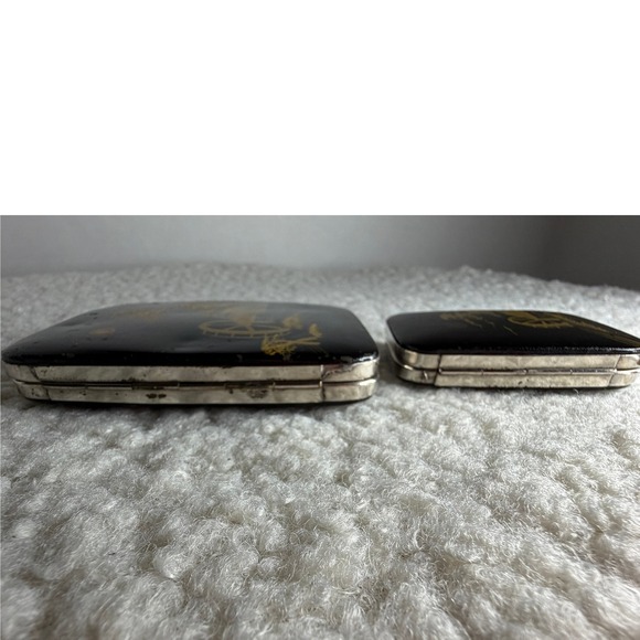 Vintage Japanese Cigarette Match Case Set Hand Painted Lacquer Gold 1950s - Picture 16 of 16